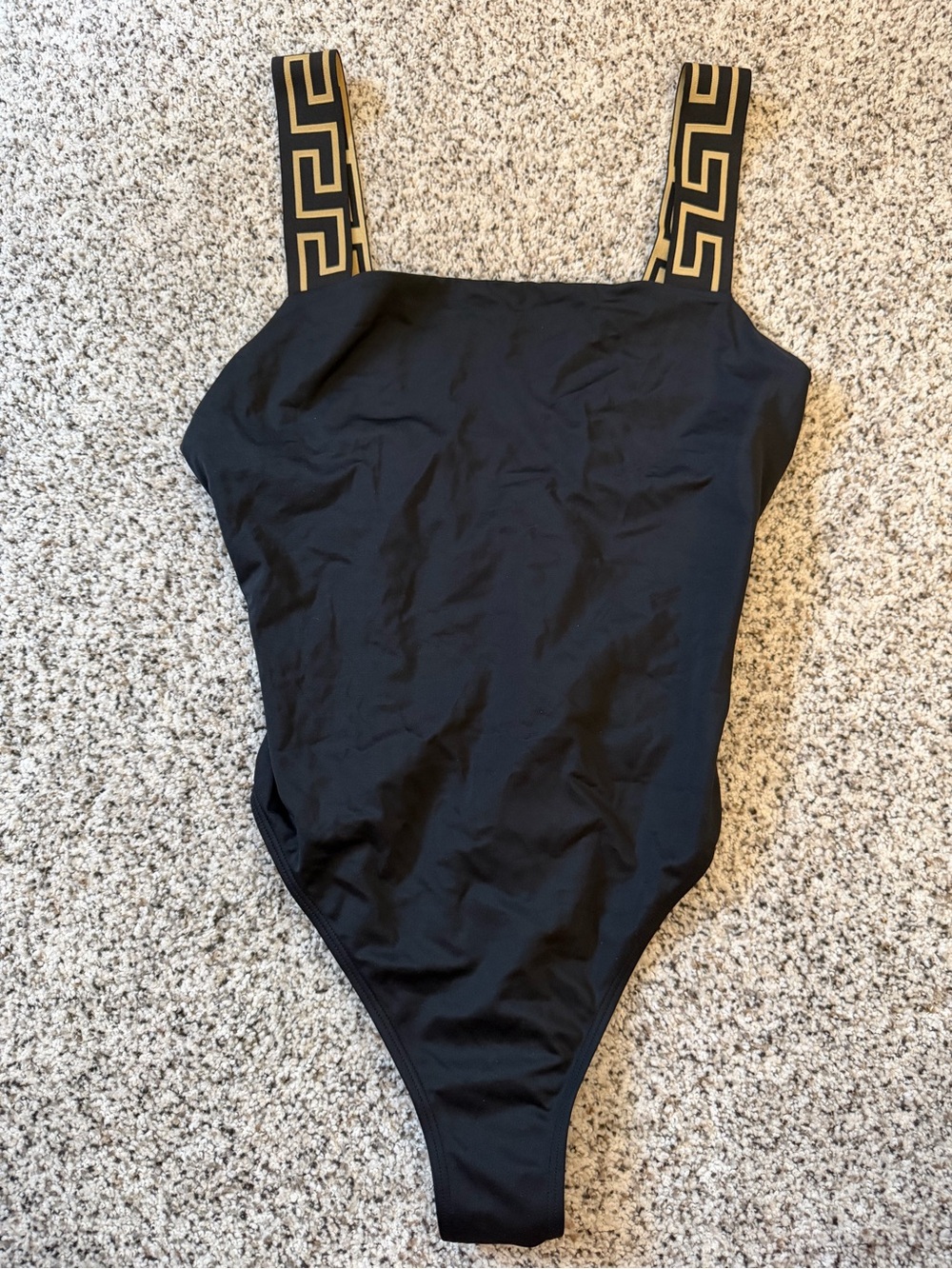 Versace Black One-Piece Swimsuit with Gold Logo Straps